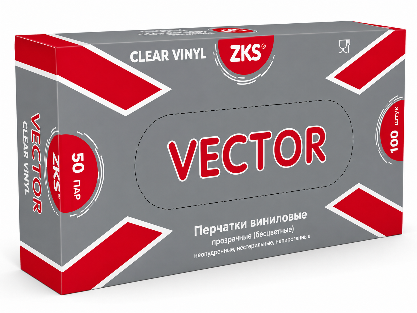 Перчатки ZKS виниловые Vector прозрачные