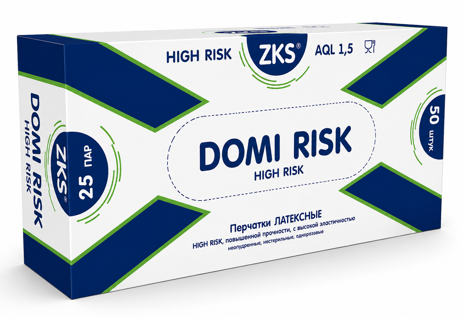 Перчатки ZKS латексные Domi Risk High Risk темно-синие